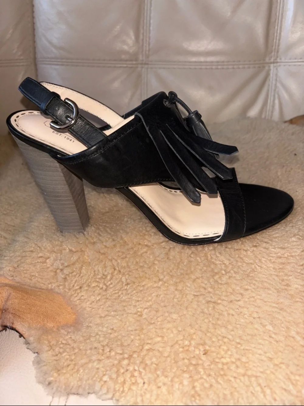 Coach Black Leather Tassel Slingback Sandals with Ankle Strap - Picture 10 of 11